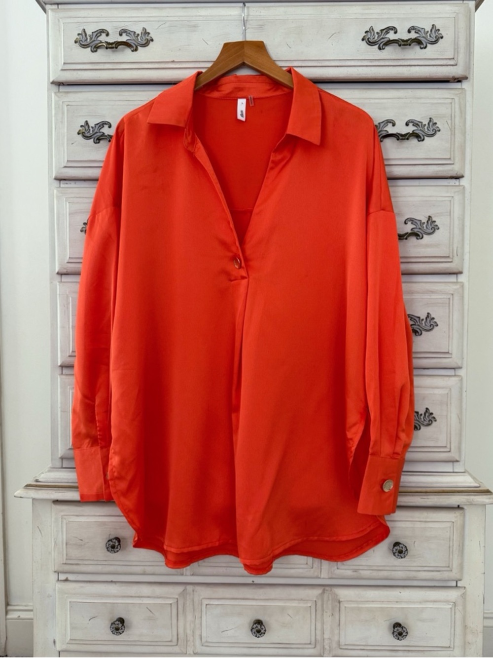 Vici Orange Satin Euro Summer Blouse